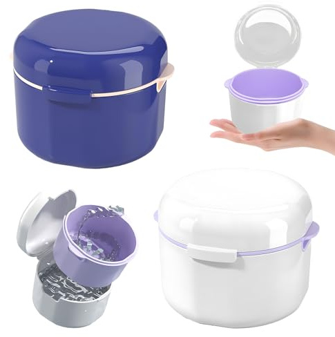 Boîte de rangement pour dentier avec panier de nettoyage - Set de 2 boîtes pratiques pour la propreté et le stockage des prothèses dentaires, accessoires de voyage et maison