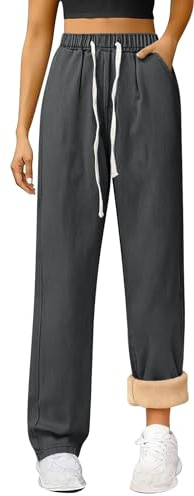 FGUUTYM Jean doublé en polaire pour femme - Taille haute - Jambe large - Pantalon en jean thermique avec poches - Pantalon Palazzo doublé en flanelle Sherpa - Jean chaud d'hiver - Jean boyfriend chaud