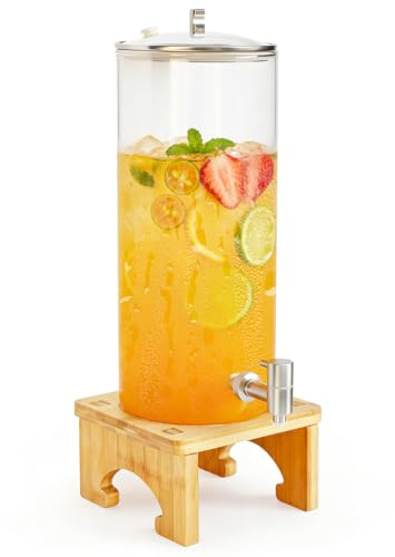 7 L Getränkespender mit Ständer, Getränkespender aus Glas mit Zapfhahn aus massivem Edelstahl für geeiste Säfte, Wasser, hausgemachte Getränke, Partys, Hochzeiten