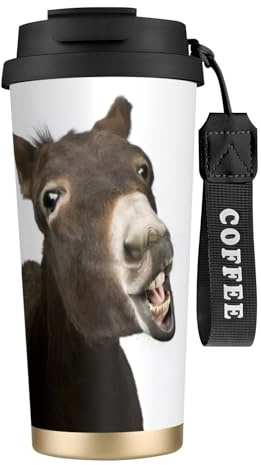 HKHLHLH Funny Donkey Coffee Travel Mug,316 Stainless Steel Mug with Lanyard, Hot and Iced, Insulated Tumbler
