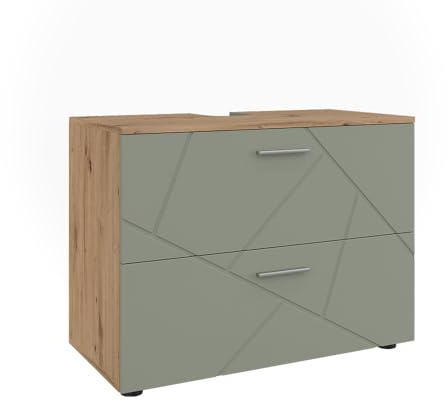 Vicco Meuble sous Vasque Simple Irma, Vert Sauge, 80x58.6cm | avec tiroirs, adapté à l'installation au-dessus du siphon avec orifices de ventilation