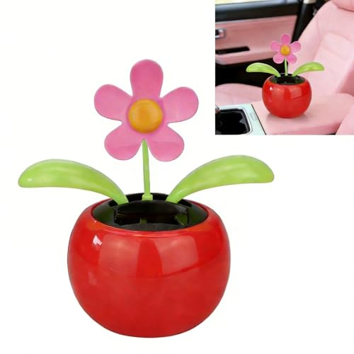 Solarbetriebene tanzende Blume Wackelkopf, batteriefreie Sonnenblumen-Schaukel Ornament für Haus, Garten, Auto, Armaturenbrett, Dekoration, 11,9 cm (4,7 Zoll) (rot)