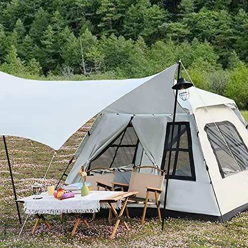 campingtält, 4-personers Instant Blackout-tält for familj med vestibul och regnfluga, 4-säsongs lättviktstält for familjeklockor, lätta att montera(White)