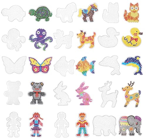 Dcceeo Placas de cuentas para planchar, 15 PCS Plantilla de Cuentas Transparentes para Cuentas para Planchar con 15 Tarjetas Coloridas Placas Cuadrado Transparente para Cuentas Niños Artesanía Perla