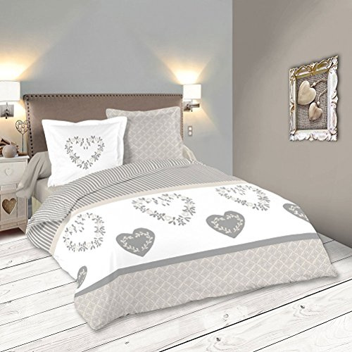 Stof Lovely CASA Manoir Housse de Couette 260 x 240 cm avec 2 Taies d'oreiller 63 x 63 cm, Coton, Gris