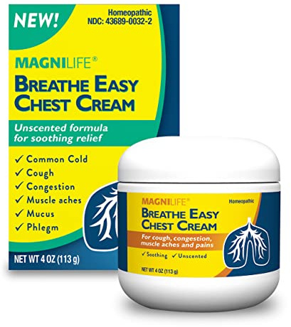MagniLife Breath Easy Chest Cream, 4 oz, Cough & Muscle Pain Relief Cream for Adults, Chest Rub for Mucus Removal and Nasal Congestion Relief, Natural Topical, Unscented