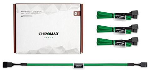 Noctua NA-SEC1 chromax.green, 30cm Verlängerungskabel-Set für Lüfter 4 Stk | Ästhetische Verlängerung mit 4-PIN PWM-Steckern, mit 3-PIN-Lüftern kompatibel, abrieb- und hitzefest ummantelt, 4er-Set