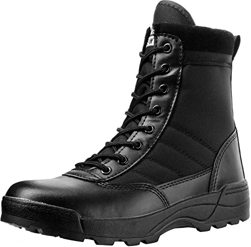 wealsex Bottes Militaires Homme Femme Bottes de Combat à Lacets avec Fermeture Éclair Latérale Bottes Hautes pour Randonnée