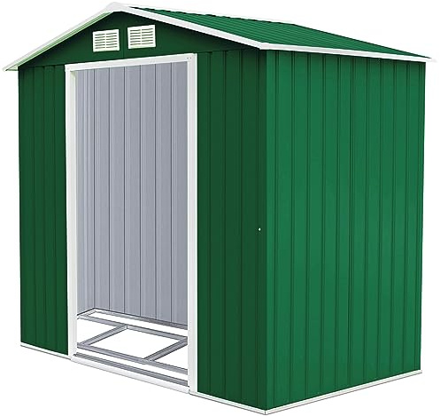 COSTWAY Casetta da Giardino 2,37㎡, Capanno da Esterno in Lamiera Zincata Resistente alle Intemperie con Base, Porte Scorrevoli, Maniglie, Sfoghi e Tettoia, 213 x 127 x 185 cm (Verde Scuro)