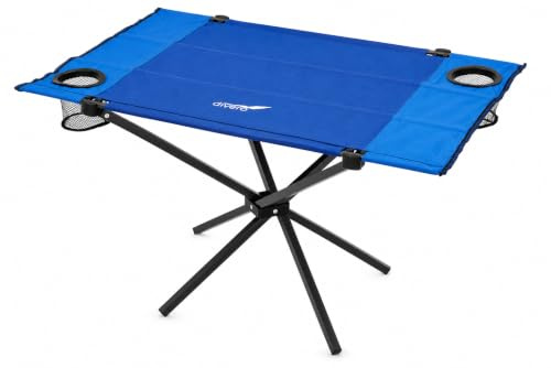 Divero Campingtisch faltbar 80x50x50cm Getränkehalter Tragetasche | Polyester Aluminium Stahlgestell, 2 Getränkehalter, Transporttasche, wetterfest, pflegeleicht, 80x50cm Tischfläche