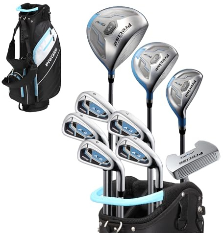 Precise AMG Women's Golf Clubs Full Set – Petite, Regular & Tall Sizes | Beginner & Intermediate | Right Handed | Driver, Fairway, Hybrid, Irons, Putter & Stand Bag - Light Blue - Regular Size