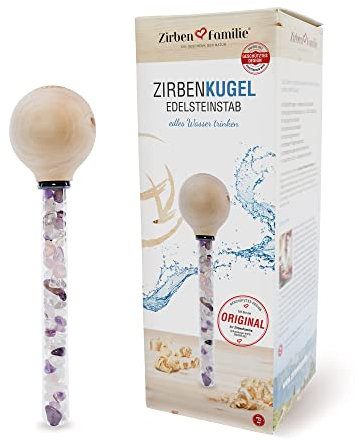 Zirben Familie® Sfera di cembro originale | per acqua con 3 pietre preziose | Dona all'acqua un tocco speciale | Compatibile con caraffa da 1 litro della famiglia di cembri