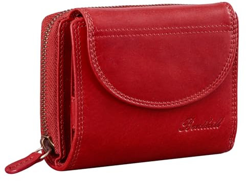 Benthill Damen Geldbörse Echtleder - Kompakte Lederbörse mit viel Platz - Hochwertiger Frauen Geldbeutel mit vielen Fächern, Farbe:Rot