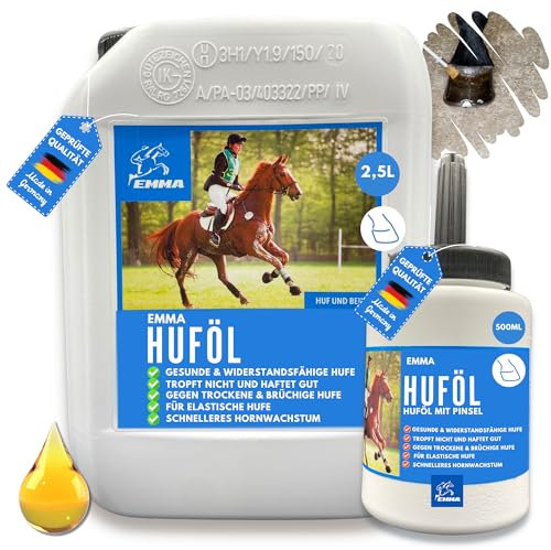 Huföl Pferd Kanister 2500ml Huffett Pferde I Hufpflege für Pferde Schnelle Hilfe für trockene Hufe I Huföl Pferd mit Pinsel auftragen I Hufbalsam mit Wallnussöl I Strahlfäule Strahlmittel Huf Gel Öl