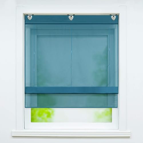 Joyswahl Voile Raffrollo mit Hakenaufhängung, ohne Bohren »Hanna« Schals Fenster Unifarbige Vorhänge BxH 80x130cm Petrol 1er Pack