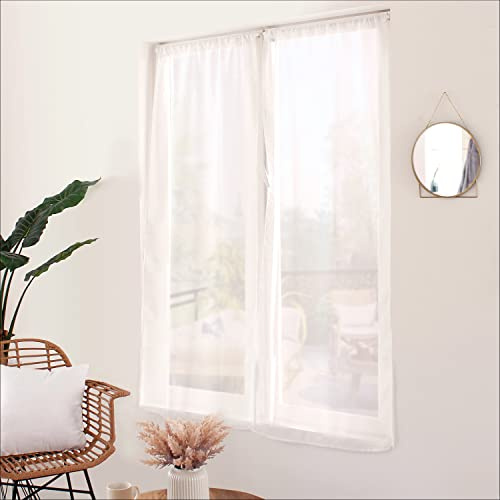 Coppia di vetri bianchi, 70 x 160 cm, tenda passante, finitura dritta, 100% poliestere sabbiato, collezione sabbiata, Enjoy Home