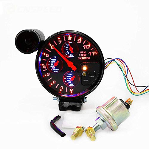 Riloer Car 4 in 1 U/min Meter 5 Zoll 12V Kfz-Drehzahlmesser mit Sitz und Schalthebel Ölpresse Öl Wasser Öltemperatur für Auto Auto