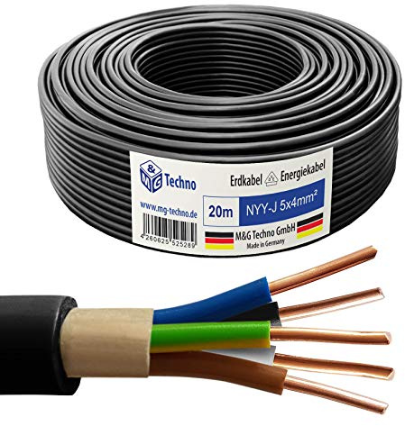 M&G Techno 20m NYY-J 5x4 mm² Erdkabel Elektrokabel Beton und Freien Kupfer Made in Germany 10960 schwarz