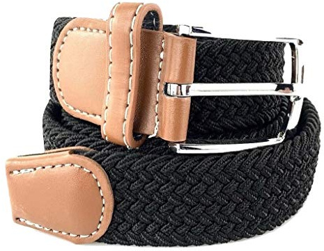 L & B Unisex Elastischer Stoffgürtel Geflochtener Stretchgürtel Dehnbarer Gürtel für Damen und Herren (Schwarz, 115 cm)