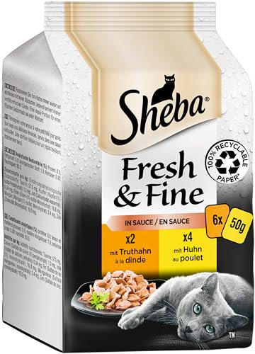 Sheba Fresh & Fine in Sauce - Hochwertiges Katzen Nassfutter - Huhn und Truthahn - Für die tägliche Abwechslung im extra kleinen Portionsbeutel- 36 x 50g
