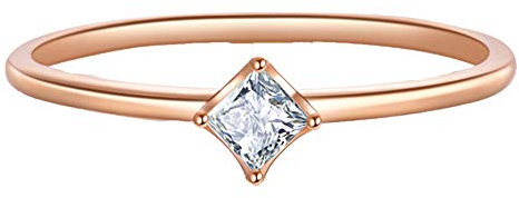 KnBoB 18K Rotgold Ring für Mädchen Prinzess Weißes Quadrat 0.09CT Diamant Eheringe Vorsteckring Größe 60 (19.1)
