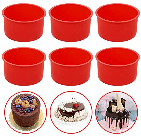 Xinzistar 6 Pcs Silicone Cake Mould for Baking, 4 Inch Non-Stick Round Cake Pan Cake Tins Bakeware Baking Molds Tins for Mousse Muffin Pudding Cupcake Bread (Red)