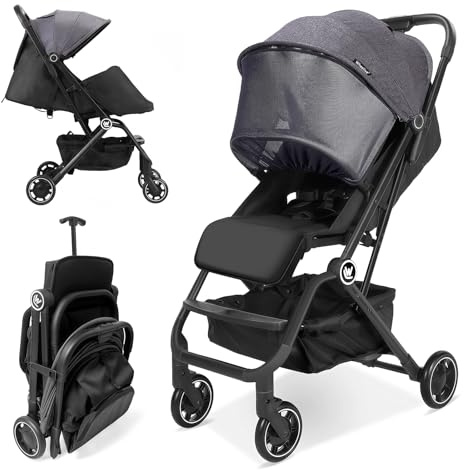 Wheelive Lightweight Baby Stroller for Airplane, Compact Travel Pushchair with Retractable Foot Cover & Reclining Backrest, One Hand Fold Stroller for Toddlers 0-36 Months