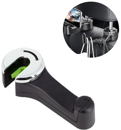 ViWaVee 2 in 1 Kopfstützenhalterung Auto Haken mit Handyhalterung, 360° Heckhaken Autositze für Tasche, Geldbörse, Stoff, Lebensmittel, Rücksitz Auto Organizer, Handtaschenhalter Auto(Silber-1 Pack).