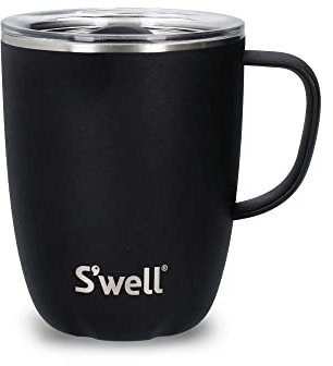 S'well Mug with Handle, Black Onyx, 350ml. Vacuum Insulated Stainless Steel Travel Mug with Handle, 11.000 x 8.800 x 10.800