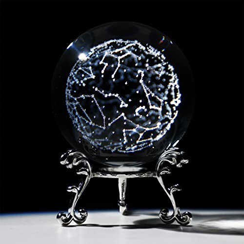 HDCRYSTALGIFTS 3D-Lasergravierte Kristallkugel mit Sternbild, Briefbeschwerer, 60 mm, dekorative Glaskugel für Zuhause, Tischdekoration
