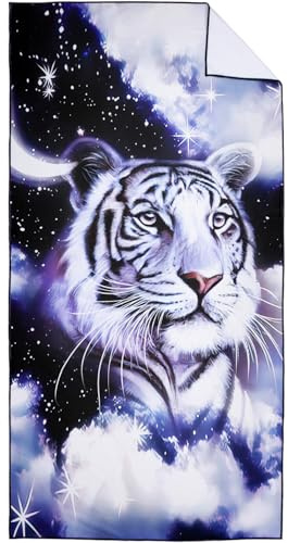 Violetpos Schnell Trocknende und Leichte Strand Handtücher Strandtuch groß 90x180 cm Schnelltrocknendes Mikrofaser Bedrucktes mit Weißer Tiger Wolken Galaxien Sterne