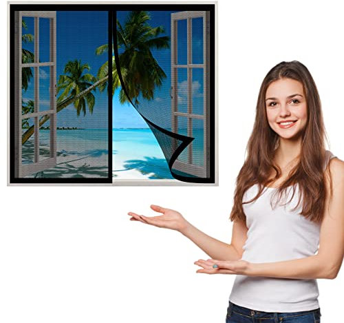 Fliegengitter Fenster 80 x 140 cm, Insektenschutz Klettband Fliegengitter Fenster mit Klettband, Auto Schließen Magnetische Adsorption für Alle Arten von Fenstern, Schwarz