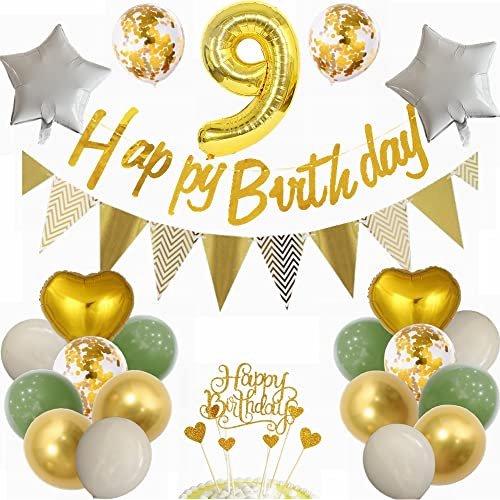 Yunchu Online ballong 9. Födelsedagsdekoration 9 år pojke flicka grön och guld party dekoration 9. Födelsedag pojke flicka party dekoration ballong