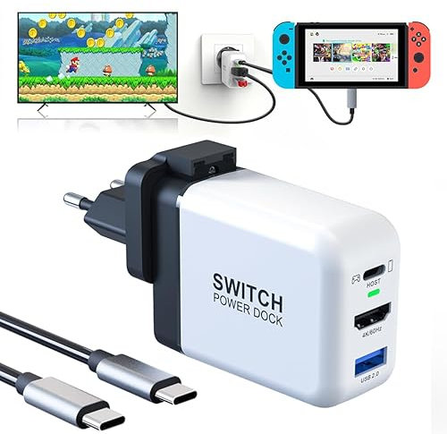 36W Switch Docking Station für Nintendo OLED/Steam Deck, Mini GaN Netzteil Mit 3-Port (USB C+USB A+4K/HD), Tragbare Dock Kompatibel Mit Steam Deck/Rog Alley/Mobile