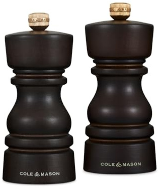 Cole & Mason London Refillable Spice Mill - Kitchen & Home Accessory - Salt & Pepper Grinder Set - Salt Mill with Ceramic Mechanism - Pepper Mill with Carbon Steel Mechanism - 5, Chocolate Wood
