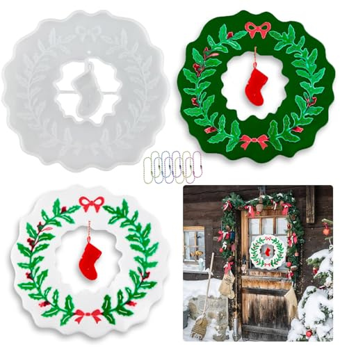 Molde de silicona de Navidad DIY corona de Navidad decoración de Navidad adornos colgantes guirnalda de puerta guirnalda decorativa corona Navidad molde de fundición resina epoxi colgante forma para