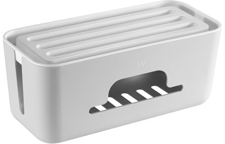 Scatola Portacavi, Ewent Contenitore per cavi e prese multiple, Organizer per cavi, Organizzatore raccogli cavi, Nascondi fili, 30,7x13,5x13 cm – Bianco