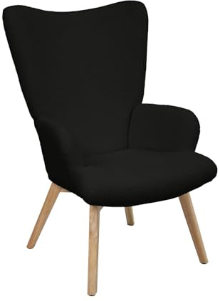 SVITA Olav Sessel Ohrensessel Loungesessel Relaxsessel mit Armlehne mit hohem Rücken modern bequem robust Wohnzimmer Schlafzimmer Esszimmer Schwarz