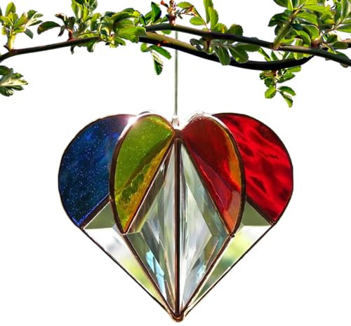 Bitong Herz-Sonnenfänger für Fenster,Herz-Sonnenfänger für Innenfenster, Fiberglas-Garten-Sonnenfänger, Herz-Geburtstagsgeschenk für Frauen, Paare, Jahrestag, Hochzeitsgeschenke, 3D-handgefertigt