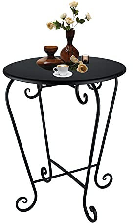 Table d'appoint d'extérieur en métal - Petite table de balcon - Résistante aux intempéries et à la rouille - Pour jardin, véranda, balcon, cour - Noir