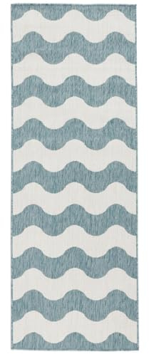 RugVista Mare, In & Outdoor-Teppich, Moderne Teppiche, 80 x 200 cm, Rechteckig, Mittlerer Stapel, Küche, Diele, Patio, Nur Handwäsche, UV-beständig, Türkis