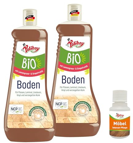 POLIBOY NCP Golvrengöringsmedel – universalrengöring för golvbeläggningar – fri från ränder med fräsch doft – 2 x 1 000 ml – med produktprov