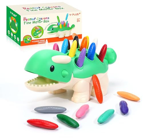 YPLUS Dinosaurier Spielzeug mit Erdnuss Wachsmalstifte, Montessori Sensorik Spielzeug Feinmotorik Lernspielzeug, 24 Farben Malstifte Kleinkinder Box Spielzeug Aktivitätenset für Kinder 3-5, 2-4