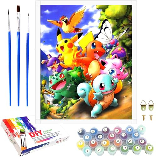 Malen Nach Zahlen Kinder Erwachsene Anfänger, Handgemalt Ölgemälde Kit für Mädchen Jungen ab 5 6 7 8 9 Jahre, DIY Cartoon Anime Spielzeug als einen Kindergeburtstag Geschenk, Ohne Rahmen 40 x 50cm