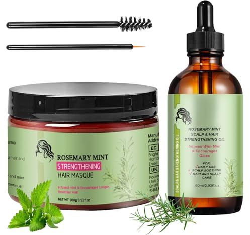 Rosmarinolja hår, 2 st. rosmarinolja för hår, 100 g och 60 ml Organics stärkande hårmask, naturlig eterisk ekologisk rosmarinolja för torrt hår, rosmary mint olja, hårvårdsolja för hårbotten
