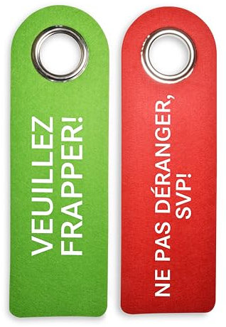 2 x Türgriffschilder franz. VEUILLEZ FRAPPER/NE PAS DÉRANGER - 27 x 8,5cm - Hochwertiger Polyfilz - Metallösen garantieren Langlebigkeit - Frei/Besetzt-Schilder - Türschild - SynMe