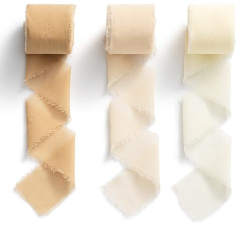 Chiffonband Schleifenband Hochzeit Geschenkband Breit 3,8 cm x 23 m (Beige Elfenbein Creme, 3,8 cm x 6,4 m)