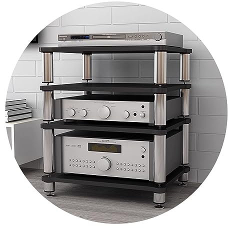Support pour Tourne-Disque, Étagères en MDF À 4 Niveaux, Armoire Multifonctionnelle Multicouche, Support Audio avec Support Multimédia Antichoc, Centre De Divertissement