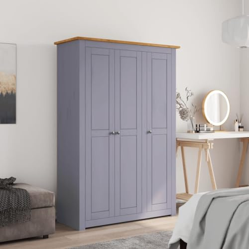 Willood Kleiderschrank 3-Türig Grau 118×50×171 5 cm Kiefer Panama Serie Kleiderschrank geeignet für Schlafzimmer Wohnzimmer Flügeltüren mit Schienen