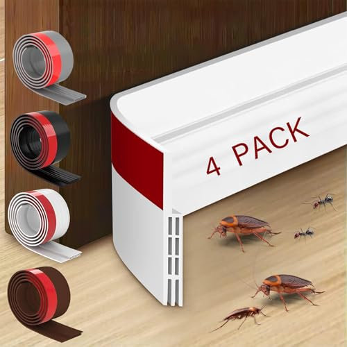 4 Pack Draft Excluder for Doors,Self Adhesive Draught Excluder Door,Under Door Sweep Weather Stripping Soundproof Rubber Bottom Seal Strip,2 W x 39 L（4 Colours）